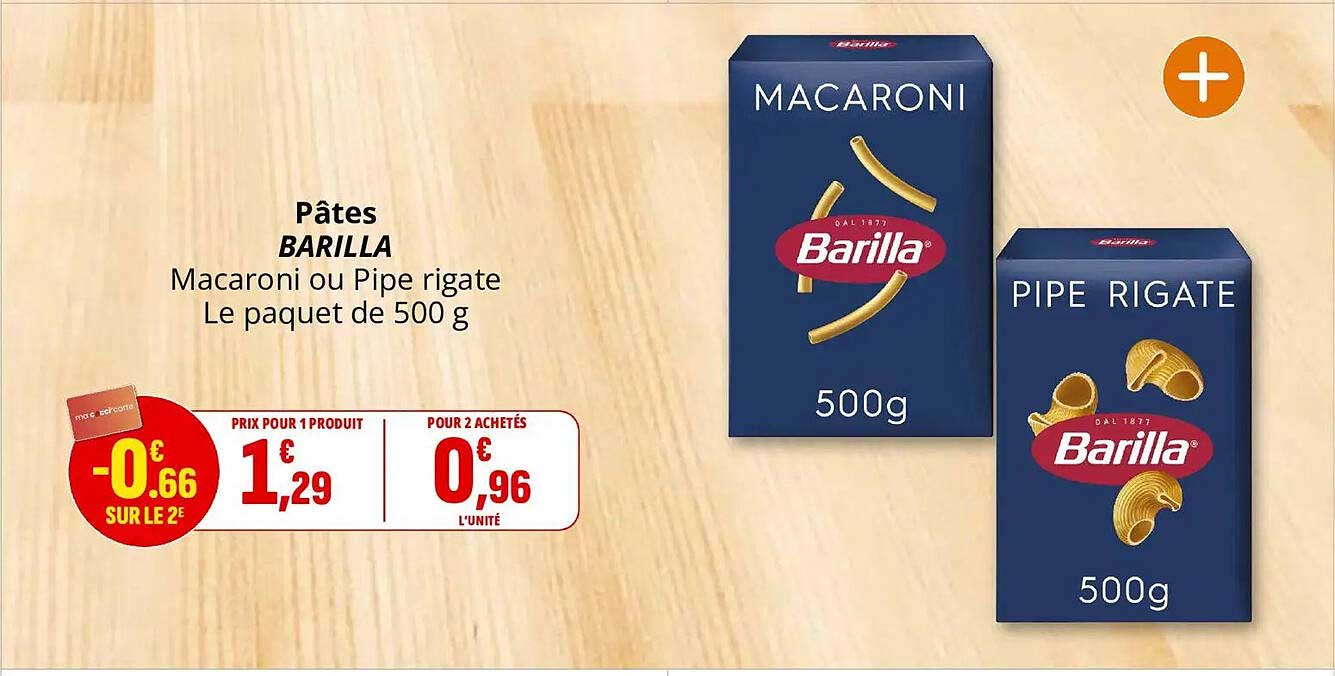 Pâtes BARILLA Macaroni ou Pipe rigate Le paquet de 500 g