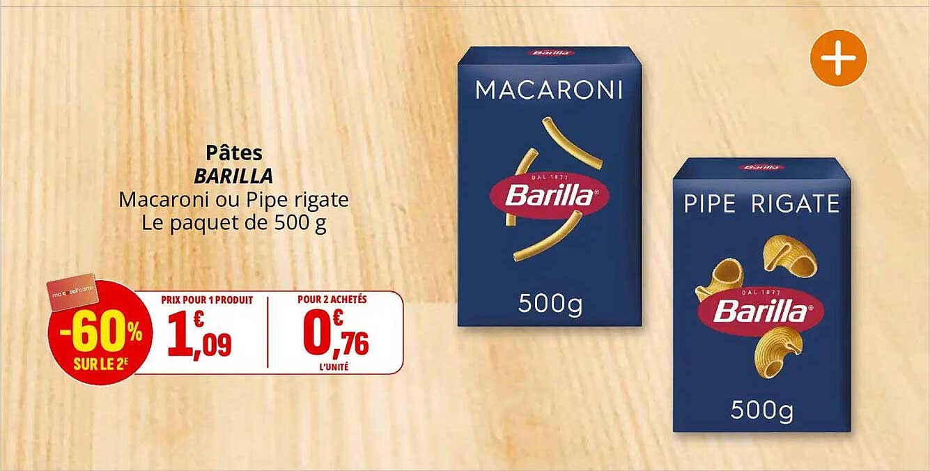 Pâtes BARILLA Macaroni ou Pipe rigate Le paquet de 500 g