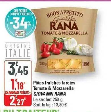 Pâtes fraîches farcies Tomate & Mozzarella GIOVANNI RANA