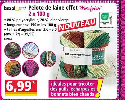 Pelote de laine effet “Norvégien” 2 x 100 g