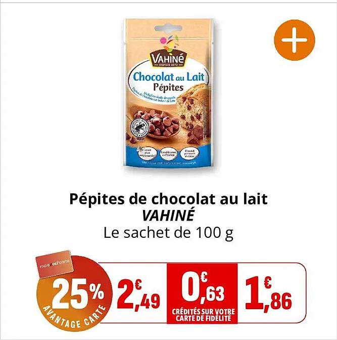 Pépites de chocolat au lait VAHINÉ Le sachet de 100 g