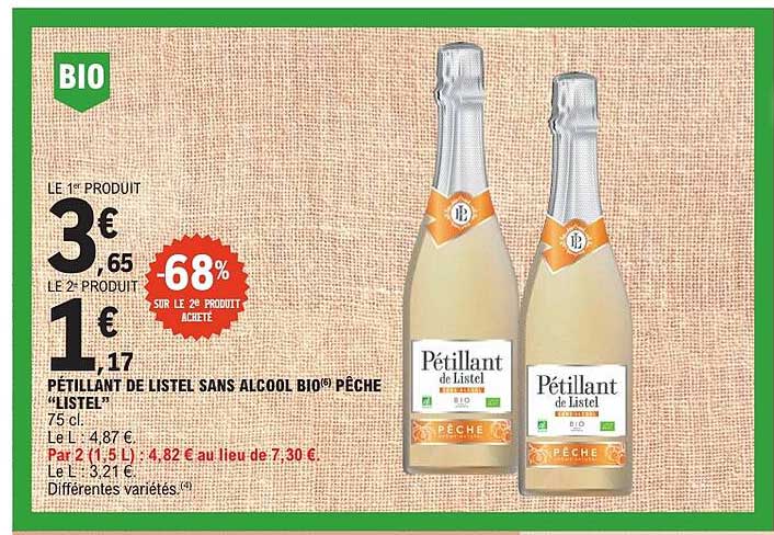 PETILLANT DE LISTEL SANS ALCOOL BIO(*) PÊCHE “LISTEL”