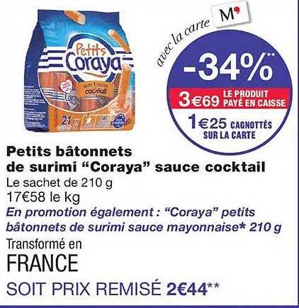 Petits bâtonnets de surimi “Coraya” sauce cocktail