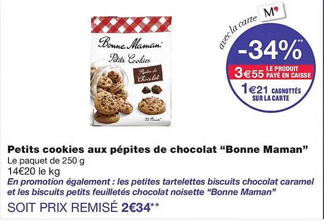 Petits cookies aux pépites de chocolat “Bonne Maman”