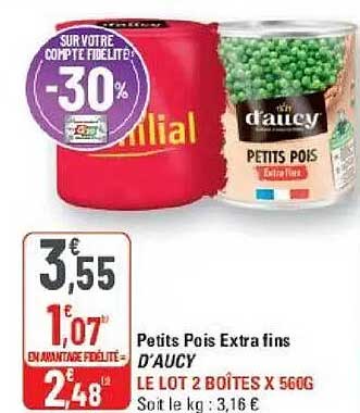 Petits Pois Extra fins D’AUCY LE LOT 2 BOÎTES X 560G