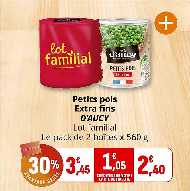 Petits pois Extra fins D'AUCY Lot familial Le pack de 2 boîtes x 560 g