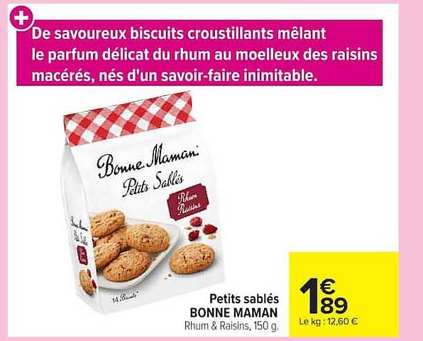 Petits sablés BONNE MAMAN Rhum & Raisins, 150 g