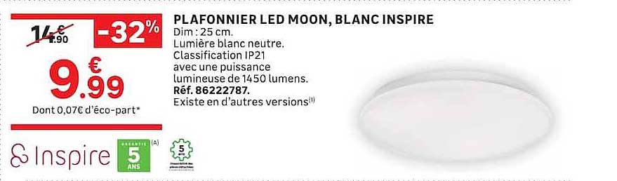 PLAFONNIER LED MOON, BLANC INSPIRE