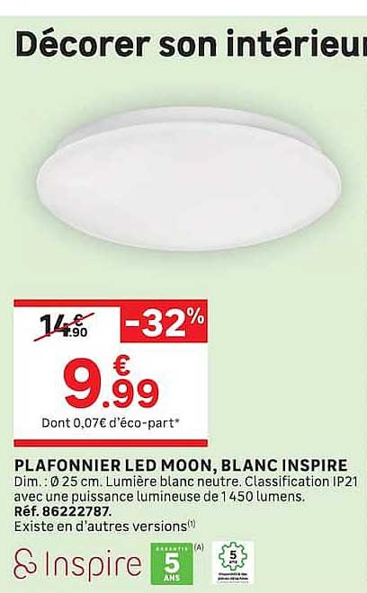 PLAFONNIER LED MOON, BLANC INSPIRE