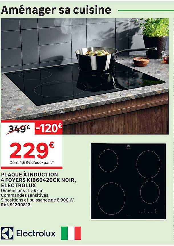PLAQUE À INDUCTION 4 FOYERS KIB60420CK NOIR, ELECTROLUX