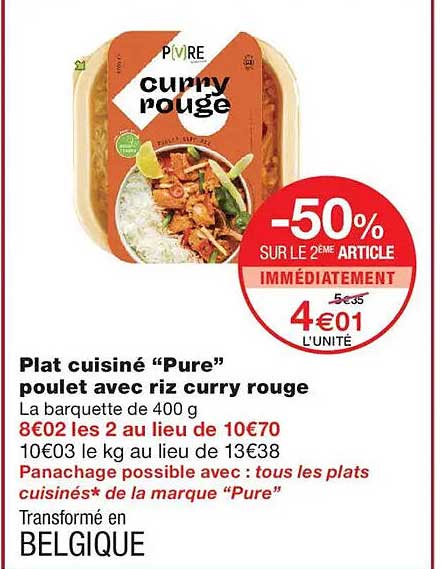 Plat cuisiné “Pure” poulet avec riz curry rouge