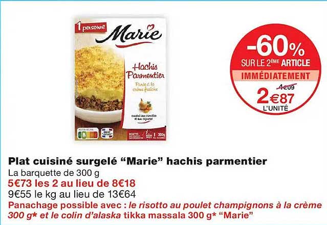 Plat cuisiné surgelé “Marie” hachis parmentier