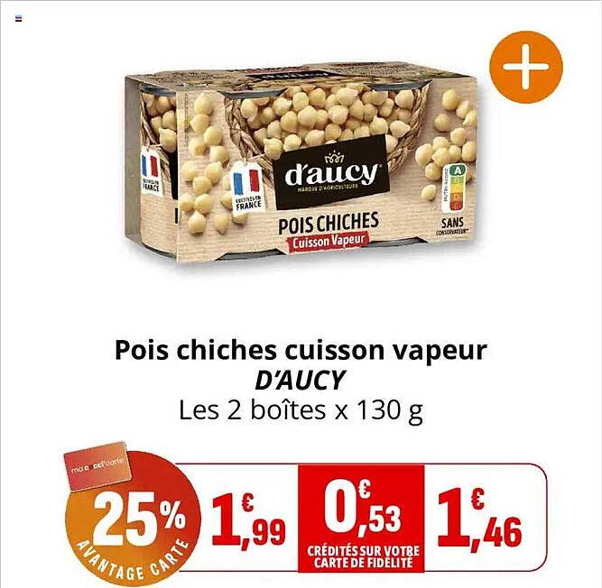Pois chiches cuisson vapeur D'AUCY Les 2 boîtes x 130 g