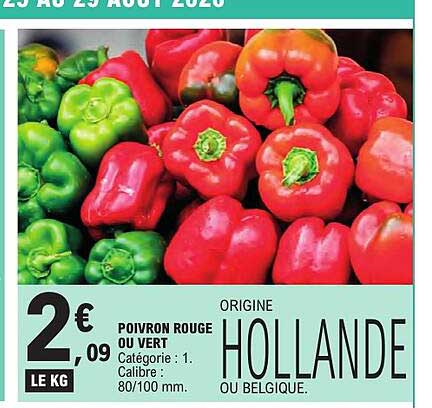 POIVRON ROUGE OU VERT ORIGINE HOLLANDE OU BELGIQUE.