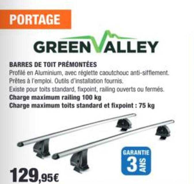 PORTAGE GREEN VALLEY BARRES DE TOIT PRÉMONTÉES