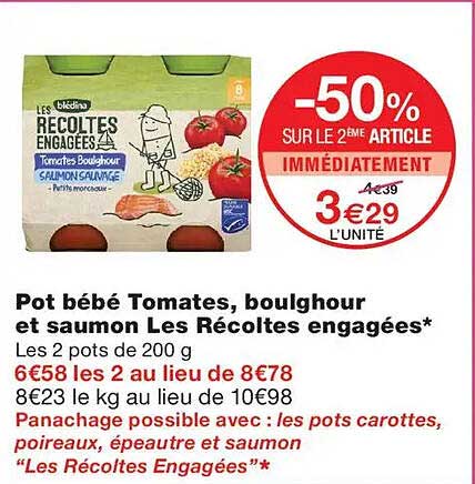 Pot bébé Tomates, boulghour et saumon Les Récoltes engagées*