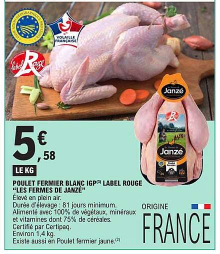 POULET FERMIER BLANC IGP(3) LABEL ROUGE «LES FERMES DE JANZÉ»