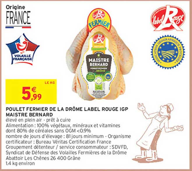 POULET FERMIER DE LA DRÔME LABEL ROUGE IGP MAISTRE BERNARD