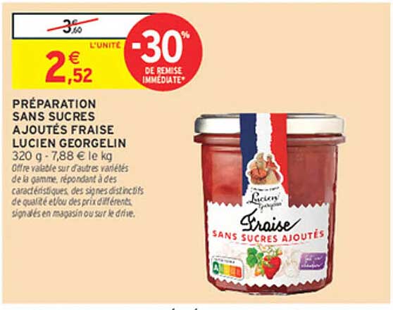 PRÉPARATION SANS SUCRES AJOUTÉS FRAISE LUCIEN GEORGEON 320 g