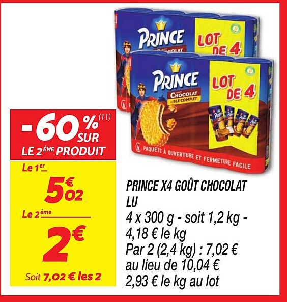 PRINCE X4 GOÛT CHOCOLAT LU
