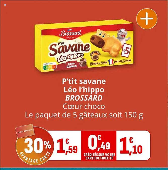 P’tit savane Léo l'hippo BROSSARD Cœur choco Le paquet de 5 gâteaux soit 150 g