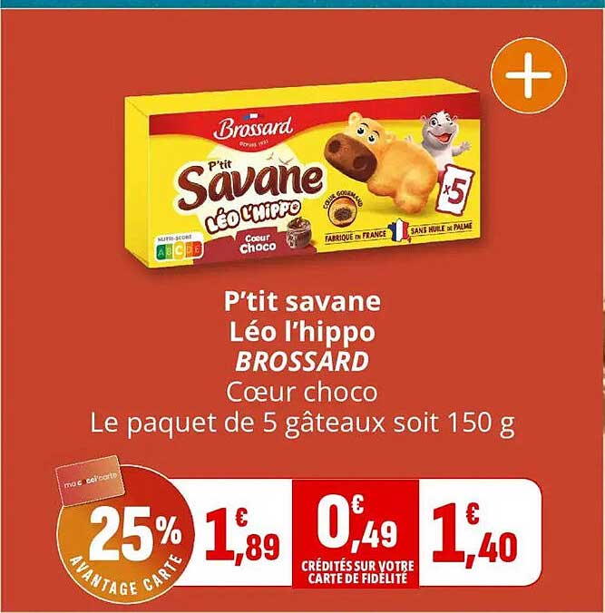 P'tit savane Léo l'hippo BROSSARD Cœur choco Le paquet de 5 gâteaux soit 150 g