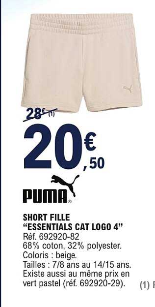 PUMA SHORT FILLE “ESSENTIALS CAT LOGO 4”