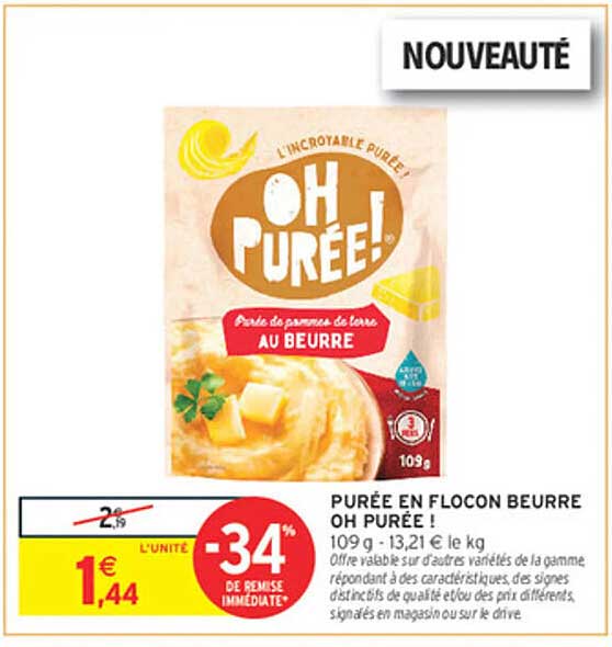 PURÉE EN FLOCON BEURRE OH PURÉE ! 109 g