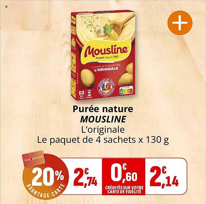 Purée nature MOUSLINE L'originale Le paquet de 4 sachets x 130 g