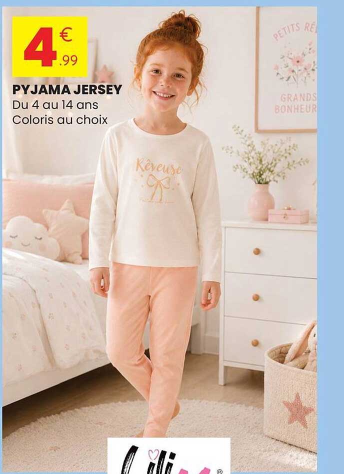 PYJAMA JERSEY Du 4 au 14 ans Coloris au choix