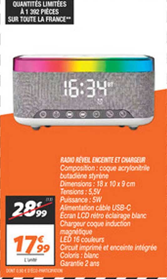 RADIO RÉVEIL ÉLÉGANT ET CHARGEUR