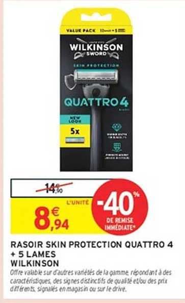 RASOIR SKIN PROTECTION QUATTRO 4 + 5 LAMES WILKINSON
