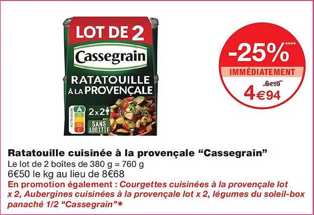 Ratatouille cuisinée à la provençale “Cassegrain”