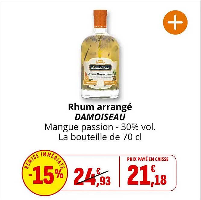 Rhum arrangé DAMOISEAU Mangue passion - 30% vol. La bouteille de 70 cl