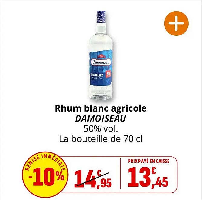 Rhum blanc agricole DAMOISEAU 50% vol. La bouteille de 70 cl