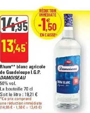 Rhum** blanc agricole de Guadeloupe I.G.P. DAMOISEAU
