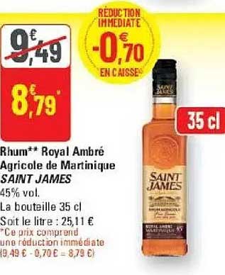 Rhum** Royal Ambré Agricole de Martinique SAINT JAMES