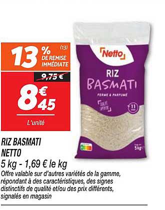 RIZ BASMATI NETTO 5 kg - 1,69 € le kg
