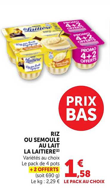 RIZ OU SEMOULE AU LAIT LA LAITIERE