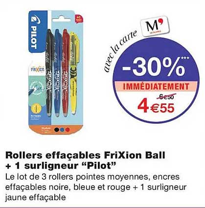 Rollers effaçables FriXion Ball + 1 surligneur “Pilot”