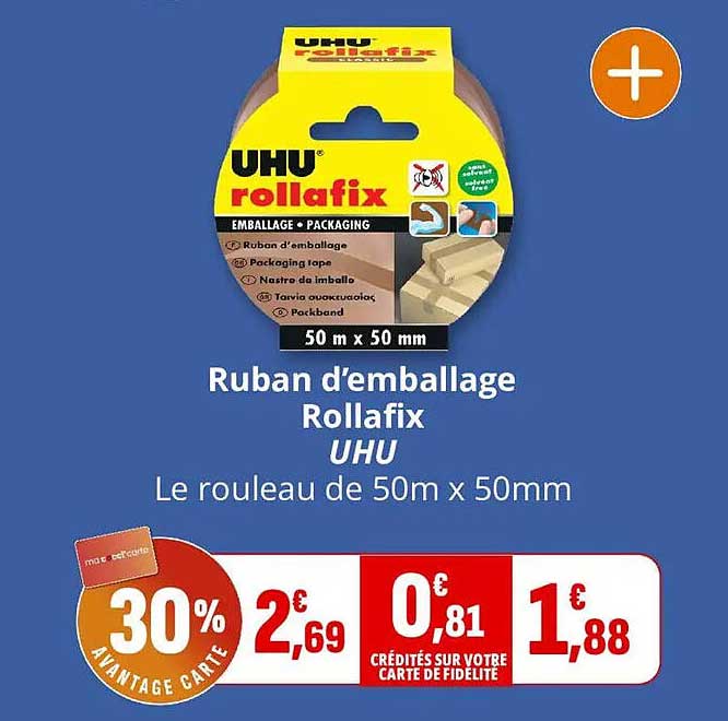 Ruban d'emballage Rollafix UHU - Le rouleau de 50m x 50mm