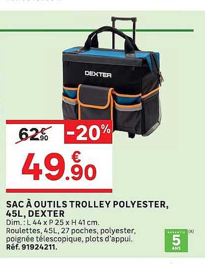 SAC À OUTILS TROLLEY POLYESTER, 45L, DEXTER