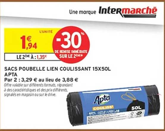 SACS POUBELLE LIEN COULISSANT 15X50L APTA