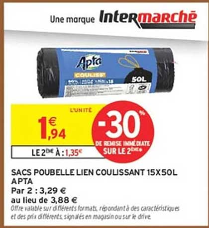 SACS POUBELLE LIEN COULISSANT 15X50L APTA