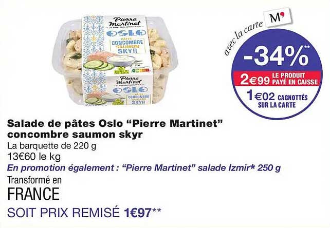 Salade de pâtes Oslo “Pierre Martinet” concombre saumon skyr