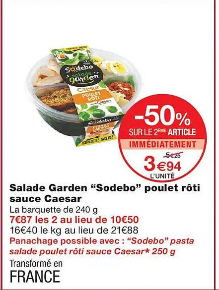 Salade Garden “Sodebo” poulet rôti sauce Caesar