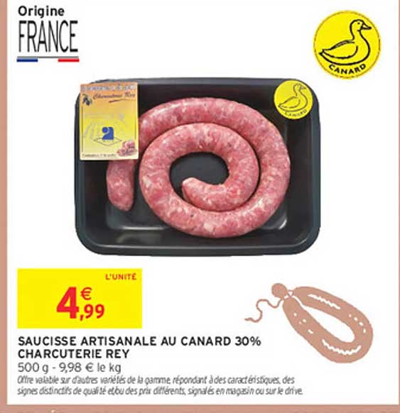 SAUCISSE ARTISANALE AU CANARD 30% CHARCUTERIE REY