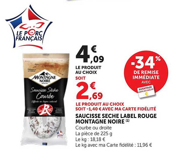 SAUCISSE SECHE LABEL ROUGE MONTAGNE NOIRE