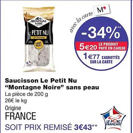 Saucisson Le Petit Nu “Montagne Noire” sans peau