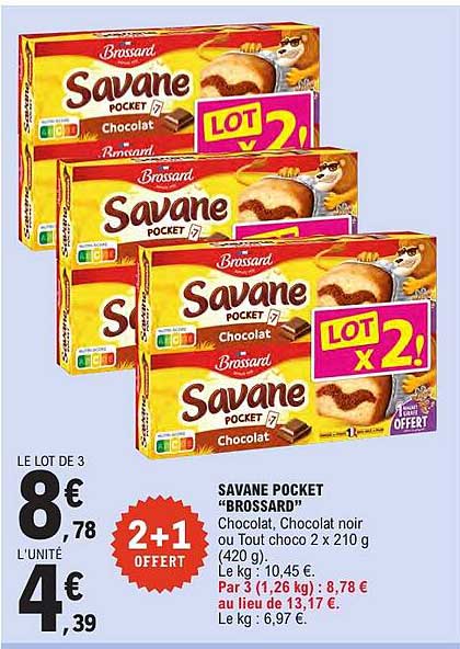 SAVANE POCKET "BROSSARD" Chocolat, Chocolat noir ou Tout choco 2 x 210 g (420 g)